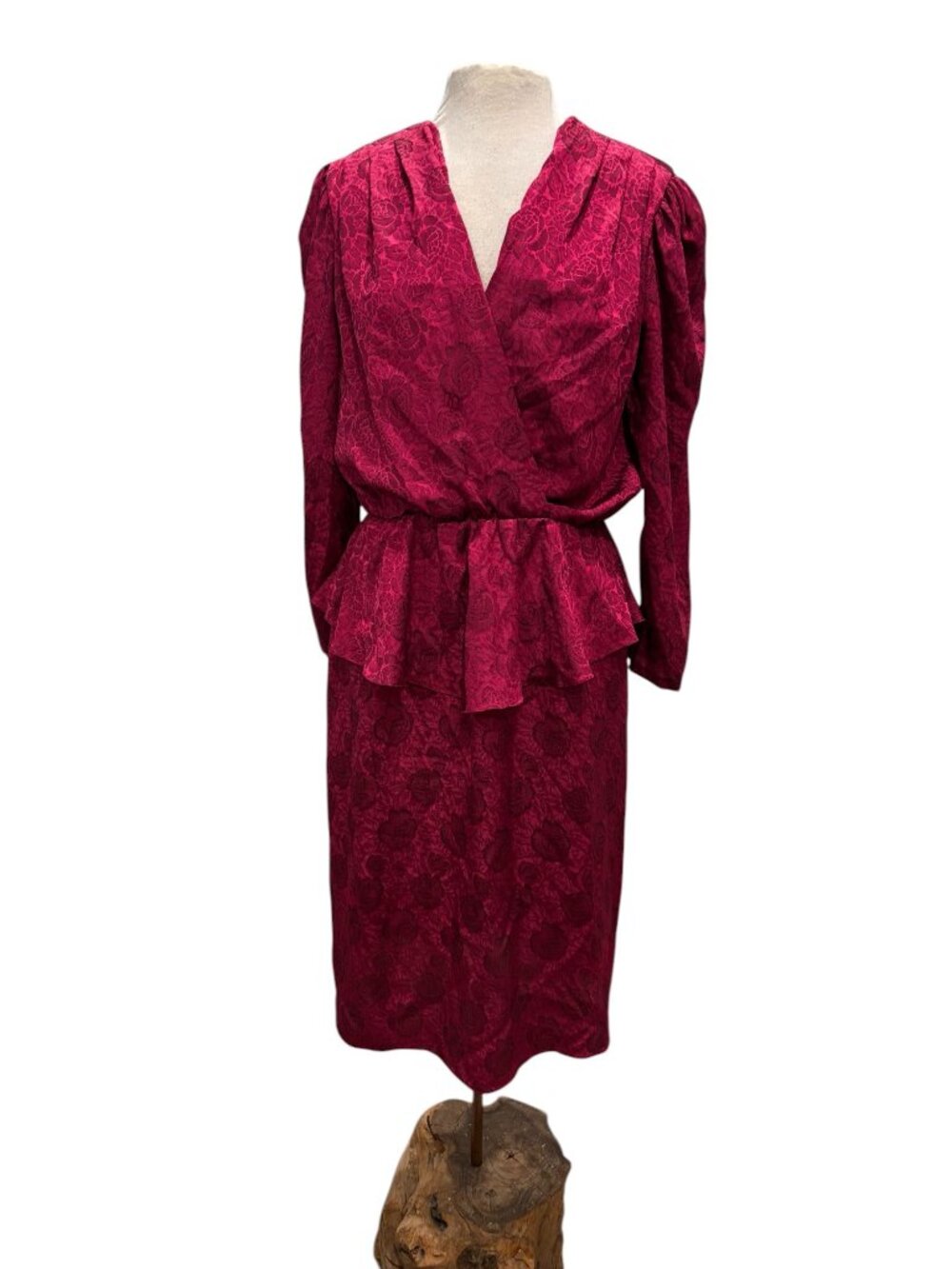 Vintage PATRA Dress 13/14 Red Jacquard Peplum Cocktail Party Midi - Picture 2 of 10